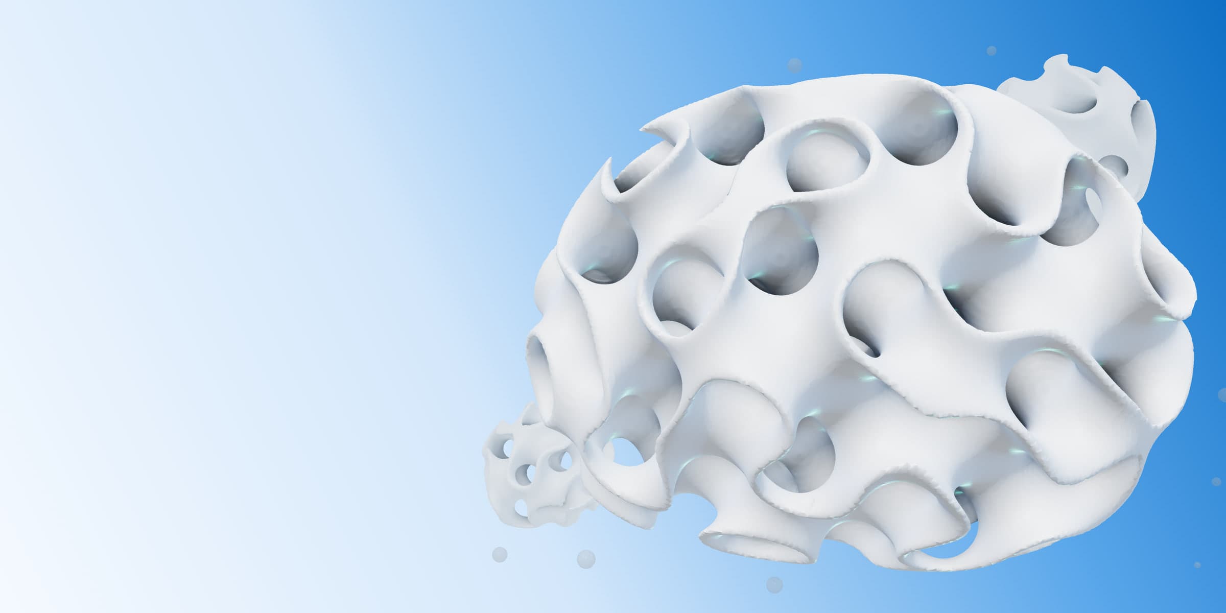 Illustrative 3D render of a porous, interconnected biomaterial scaffold structure