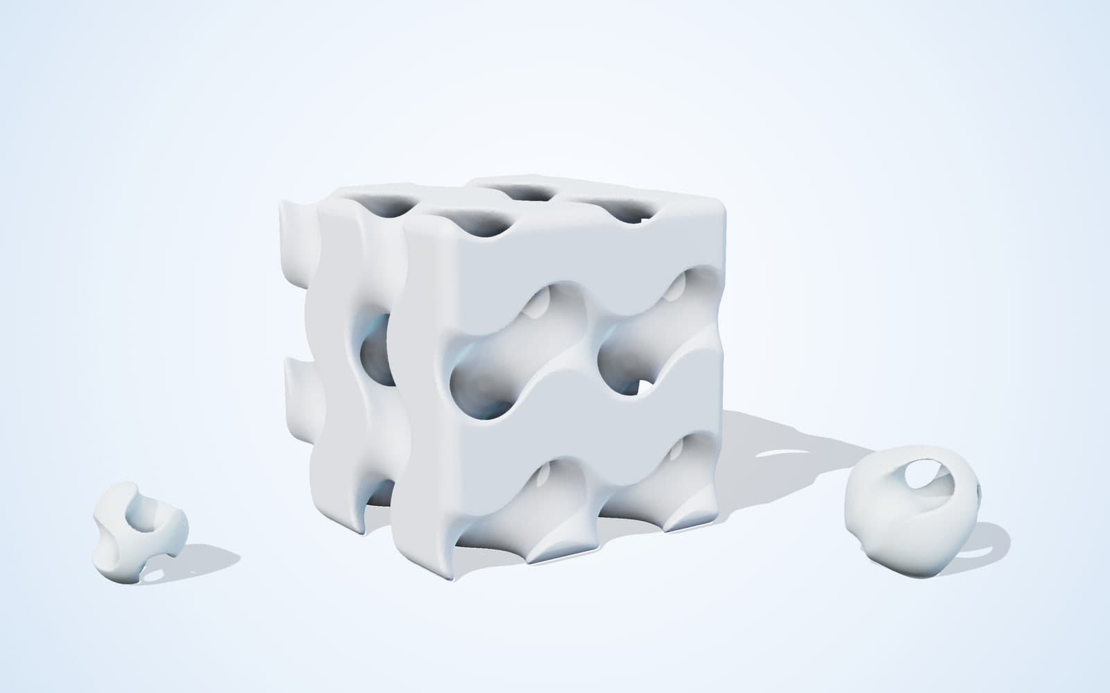 Illustrative render of an interconnected porous scaffold block